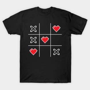 Pixel Hearts Retro Video Game Tic Tac Toe T-Shirt